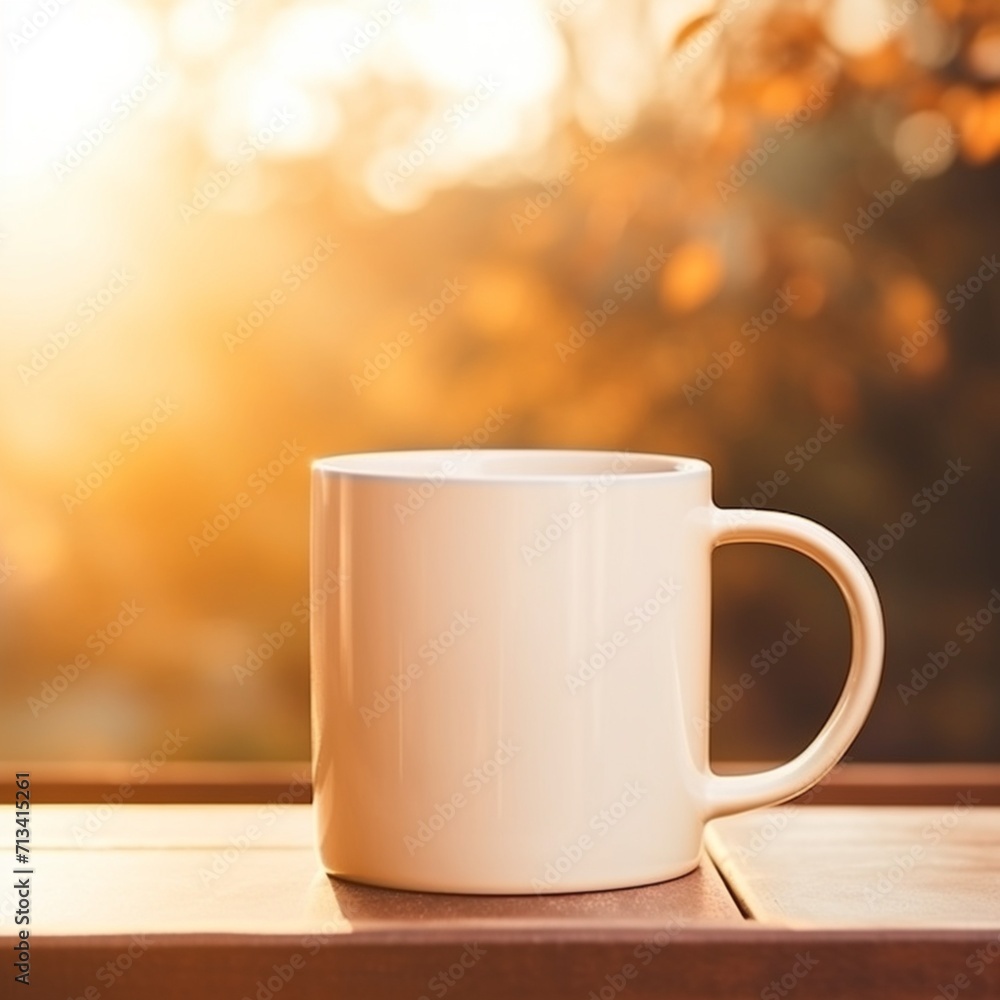 Coffee cup mockup golden hour tone background Ai generated art