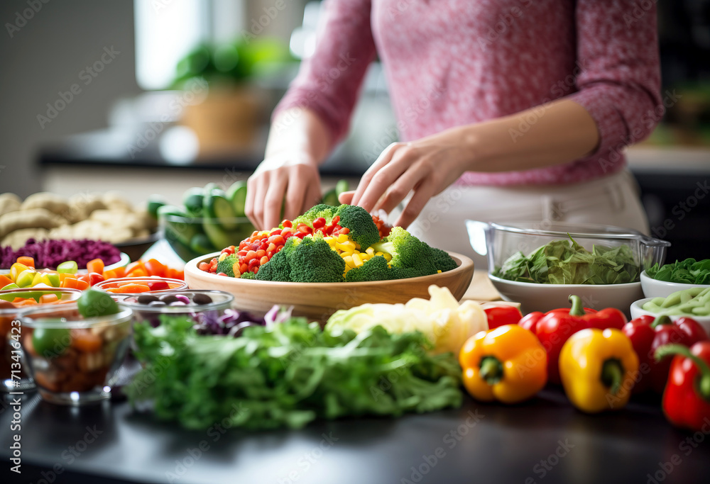 Woman preparing healthy food using vegetables Woman preparing healthy food using vegetables