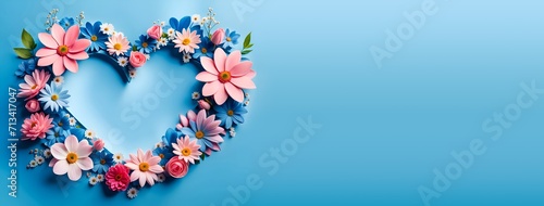 Banner, bannière, composition de fleurs en forme de cœur pour la fête des mères, grand-mères, saint Valentin - IA générative photo