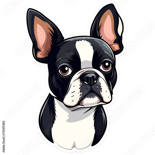cartoon boston terrier dog puppy breed, vector illustration, logo icon tattoo, head / face  art, isolated on white background, transparent PNG © Roshan's PNG images