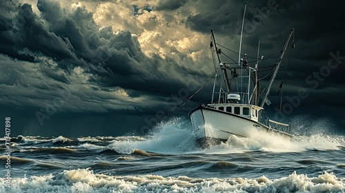 A rugged crabber boat heads out to sea, ready to haul in a bountiful catch of crustaceans.