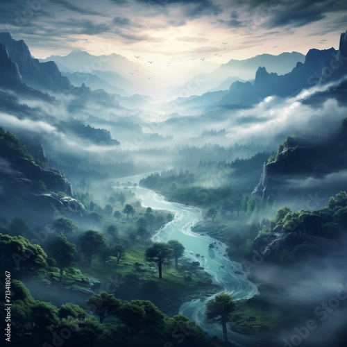 Create a fantasy-themed image of a misty Ai generated art © Manik007