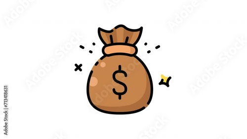Animated money bag with dollar sign, sparkles, implying wealth. Suitable for finance, investment, business, and wealth. Related content in videos, presentations, ads. (ID: 713418631)