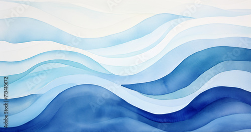 blue and white wave watercolor paper for free, in the style of abstract landscape, hard-edge color field, subtle color gradations, impressionist-landscapes, geometric abstract art, shaped canvas photo