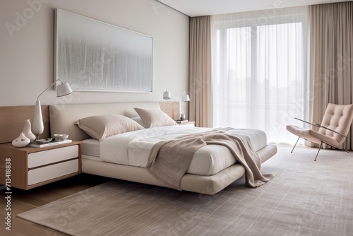 Minimalist guest room with neutral tones and simple yet elegant furnishings