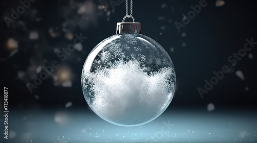 Empty snowball decoration on dark background, glass ball winter seasona