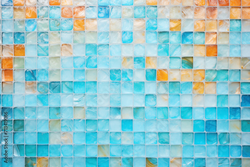 Mosaic blue tiles background for summer concept. Top view