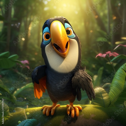 Cute adorable little toucan smiling greeting me Ai generated art