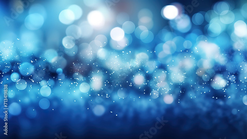 Blue Festive Christmas elegant abstract background with bokeh lights