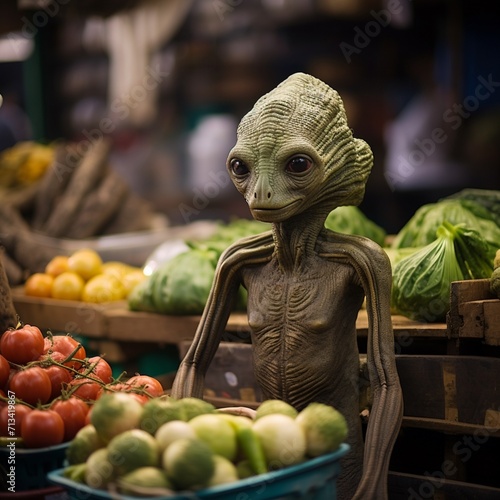 Obraz na płótnie Cute aliens in the Indian vegetable market beautiful image Ai generated art w salonie
