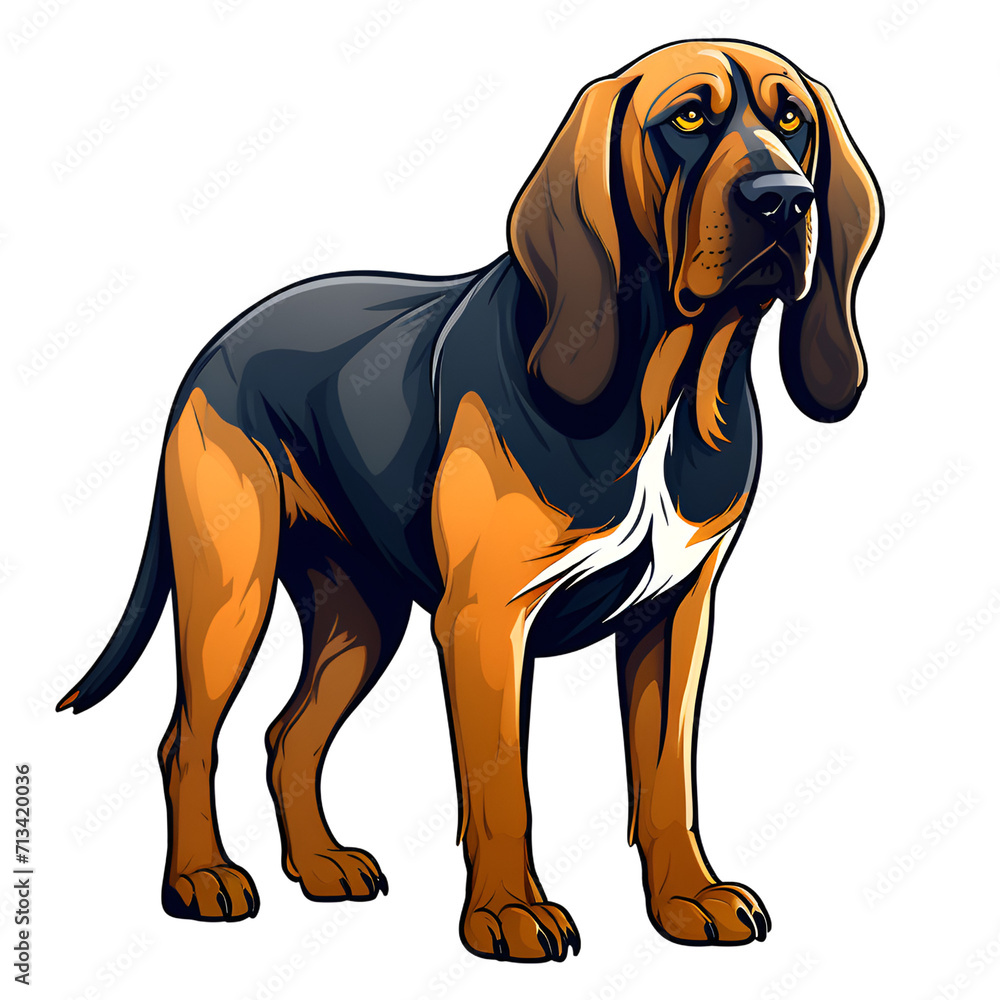 cartoon bloodhound dog puppy breed, vector illustration, logo icon tattoo, head / face / full body art, isolated on white background, transparent PNG - obrazy, fototapety, plakaty 