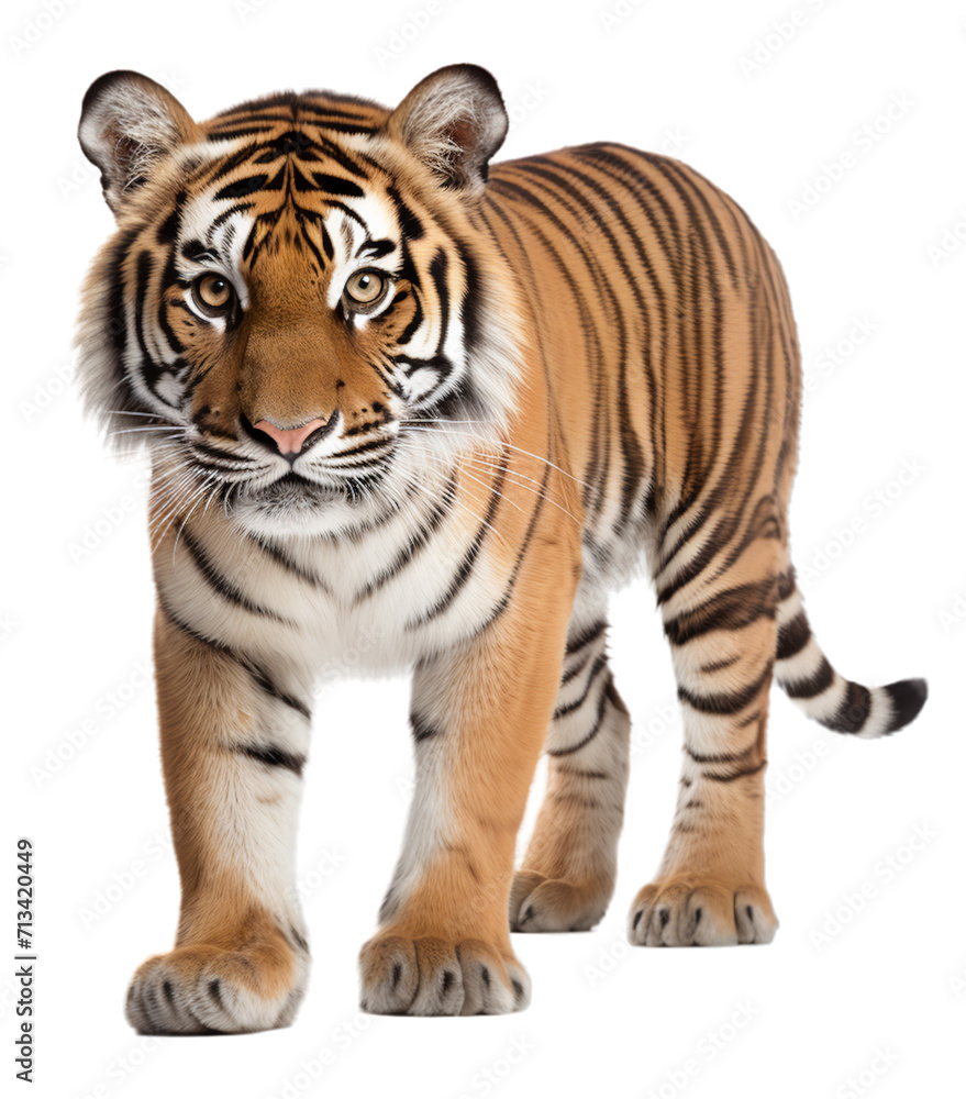 Tiger animal portrait isolated on transparent background. generative ai