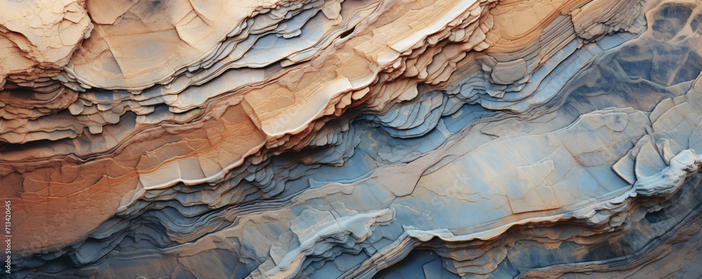 Naklejka premium a photograph of a stone wall mural with various colors in it, in the style of rustic texture, colorful, earth tone color palette, dark cyan and light brown