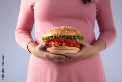 Close-up of overweight woman with belly Weight loss concept