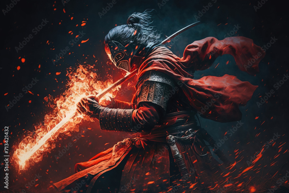 A samurai in a demonic red mask A samurai in a demonic red mask