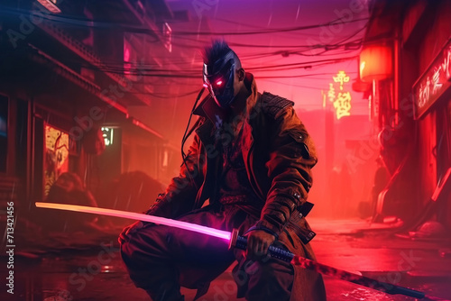 A samurai in a demonic red mask