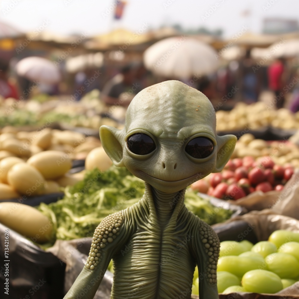 Cute aliens in the Indian vegetable market beautiful image Ai generated art