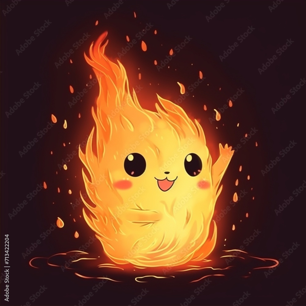 Cute glowing happy creatures made of glowing fire Ai generated art