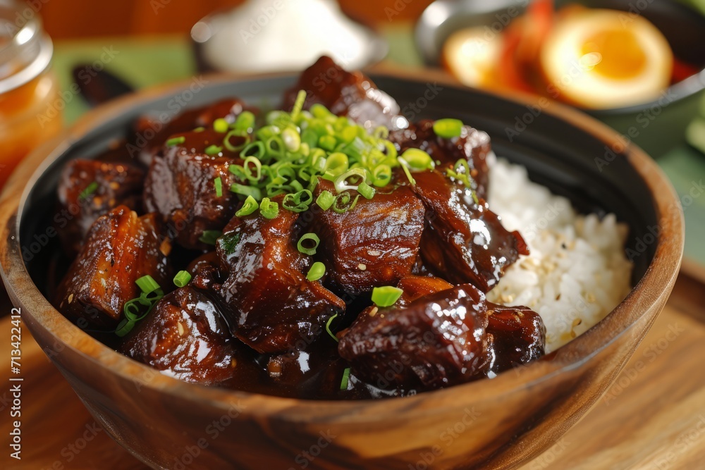 Filipino adobo with savory soy-vinegar braised meat offers a symphony of flavors, combining the richness of soy, the tanginess of vinegar, and the tender perfection of braised meat. Filipino adobo with savory soy-vinegar braised meat offers a symphony of flavors, combining the richness of soy, the tanginess of vinegar, and the tender perfection of braised meat.