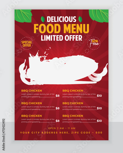 Fast food restaurant menu or poster design,Brochure cover template flyer in a4 print 