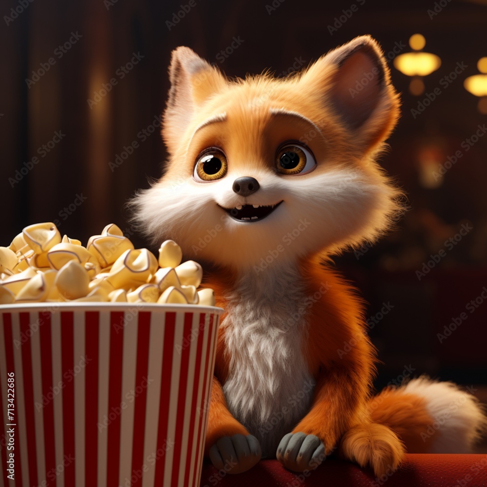 Cute little rabbit is sitting and eating in the cinema Ai generated art