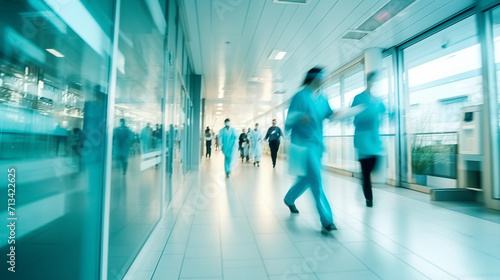 Blurred busy hospital corridor. Motion Blur 