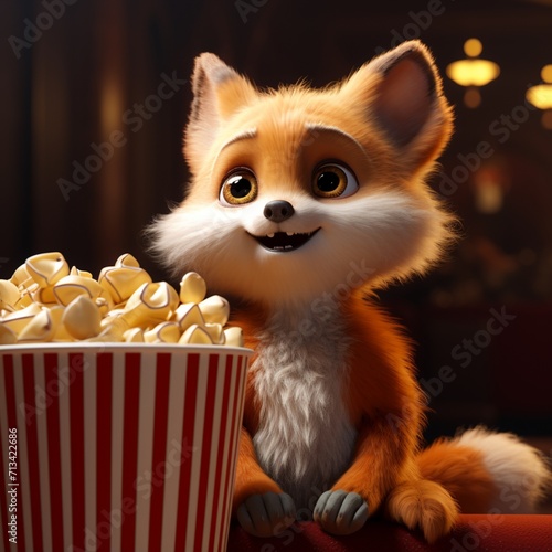 Obraz na płótnie Cute little rabbit is sitting and eating in the cinema Ai generated art w salonie