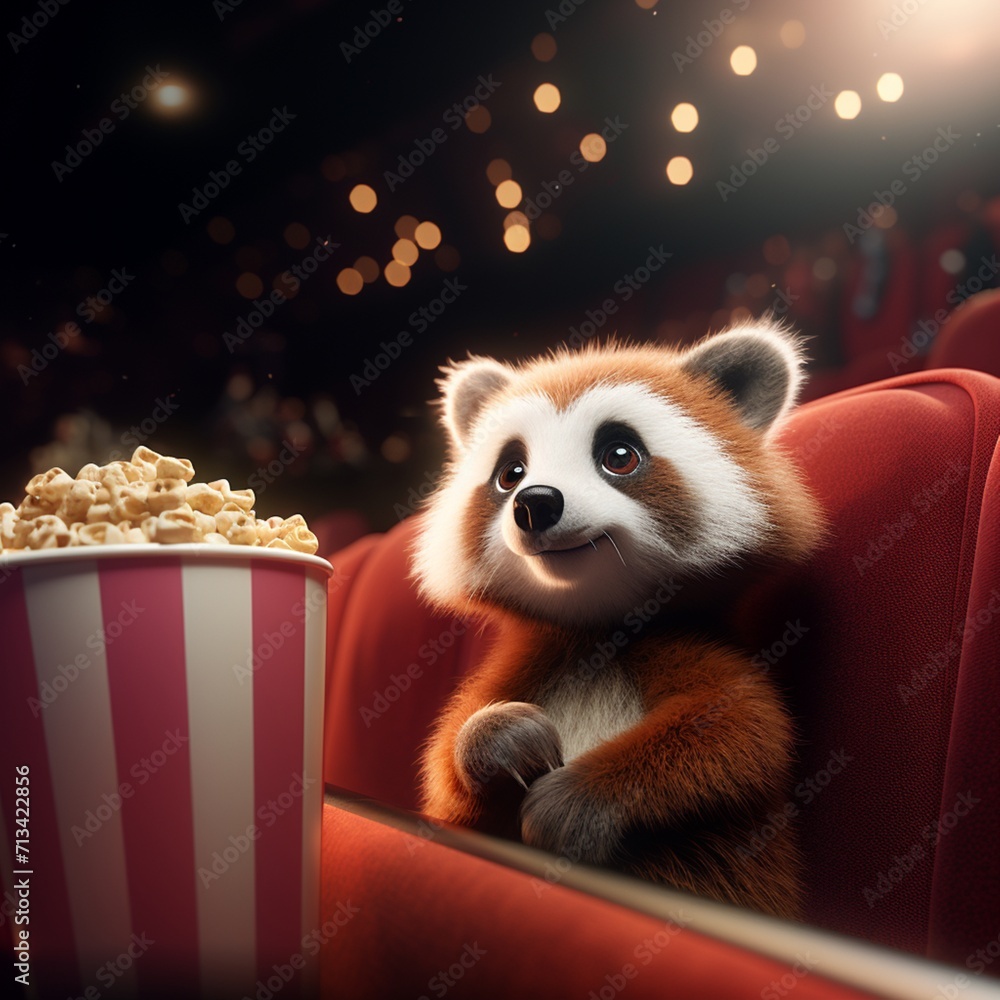 Cute little rabbit is sitting and eating in the cinema Ai generated art