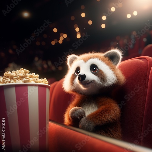 Obraz na płótnie Cute little rabbit is sitting and eating in the cinema Ai generated art w salonie