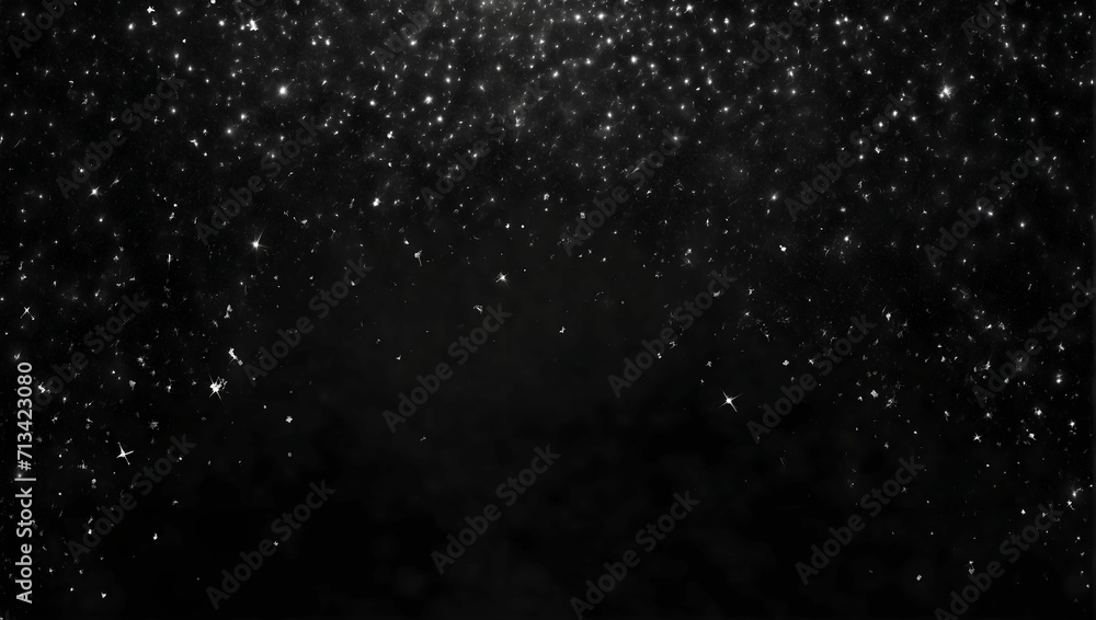 pure black background, overlay of twinkling platinum stars top half of page. generative AI - obrazy, fototapety, plakaty 
