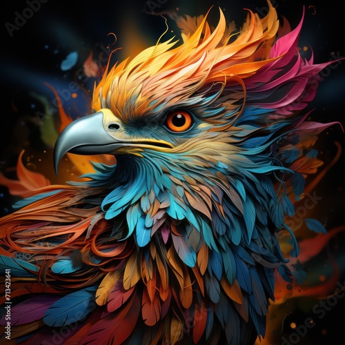 Blacklight painting-style eagle, eagle pop art illustration photo