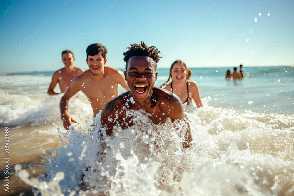 Vibrant Youth Splashing in Coastal Waters Vibrant Youth Splashing in Coastal Waters