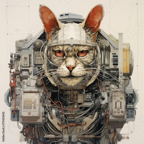 Obraz na płótnie Cyborg cat command detailed minimalist wiring Ai generated art w salonie