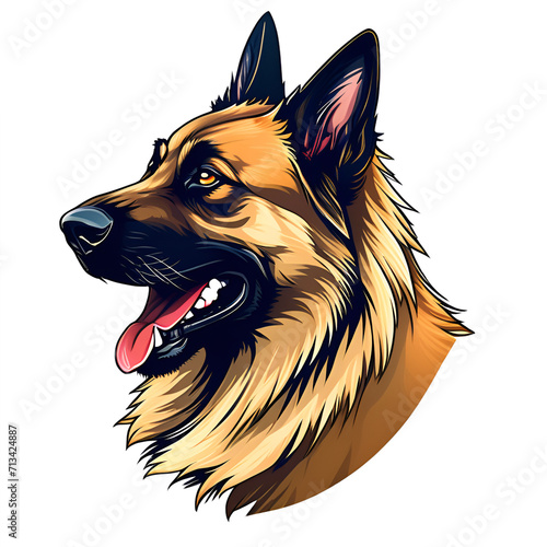cartoon belgian shepherd dog puppy breed, vector illustration, logo icon tattoo, head / face side view art, isolated on white background, transparent PNG