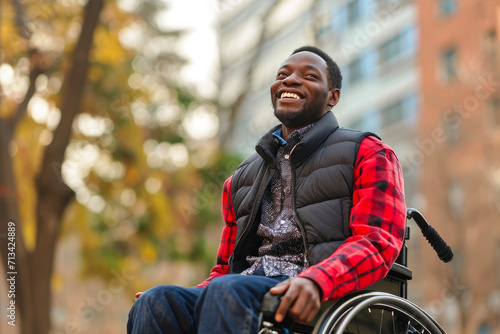 Joyful African Man with Cerebral Palsy Embracing Life Outdoors © Andrii 