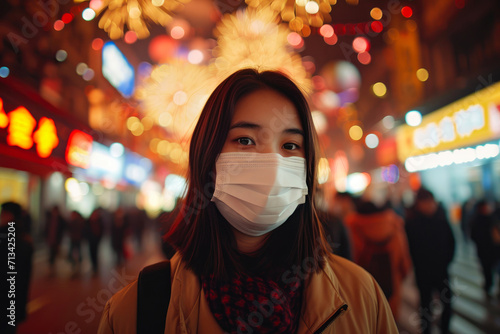 Cityscape Resilience: A Woman in Beijing's Masked Journey