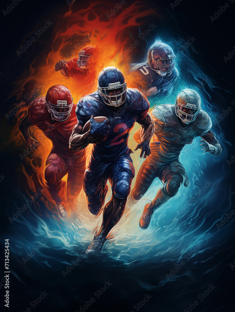 Fototapeta premium American football players in a super bowl game, dark 