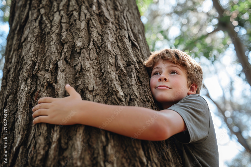Green Connection: Teen Embracing a Tree in Harmony Green Connection: Teen Embracing a Tree in Harmony