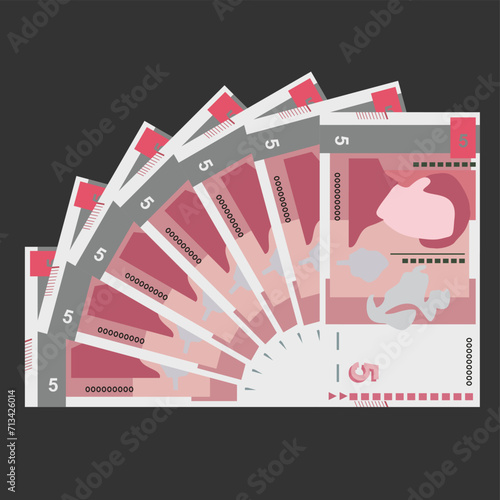 Bulgarian Lev Vector Illustration. Bulgaria money set bundle banknotes. Paper money 5 BGN. Flat style. Isolated on white background. Simple minimal design.