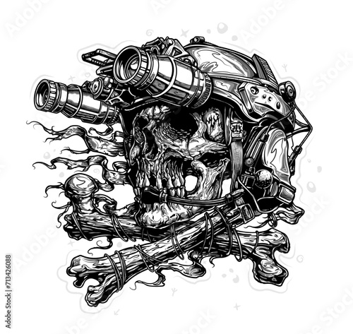 emblem of a skull in a helmet with a night vision device