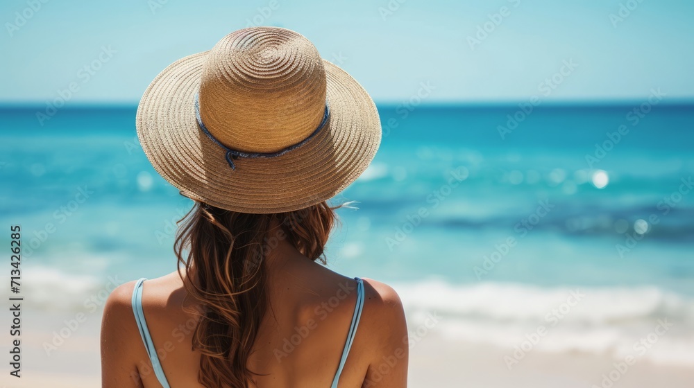 Serene Beach Escape: Woman Gazing at the Ocean