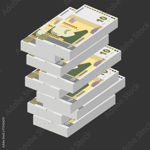 Bulgarian Lev Vector Illustration. Bulgaria money set bundle banknotes. Paper money 10 BGN. Flat style. Isolated on white background. Simple minimal design.