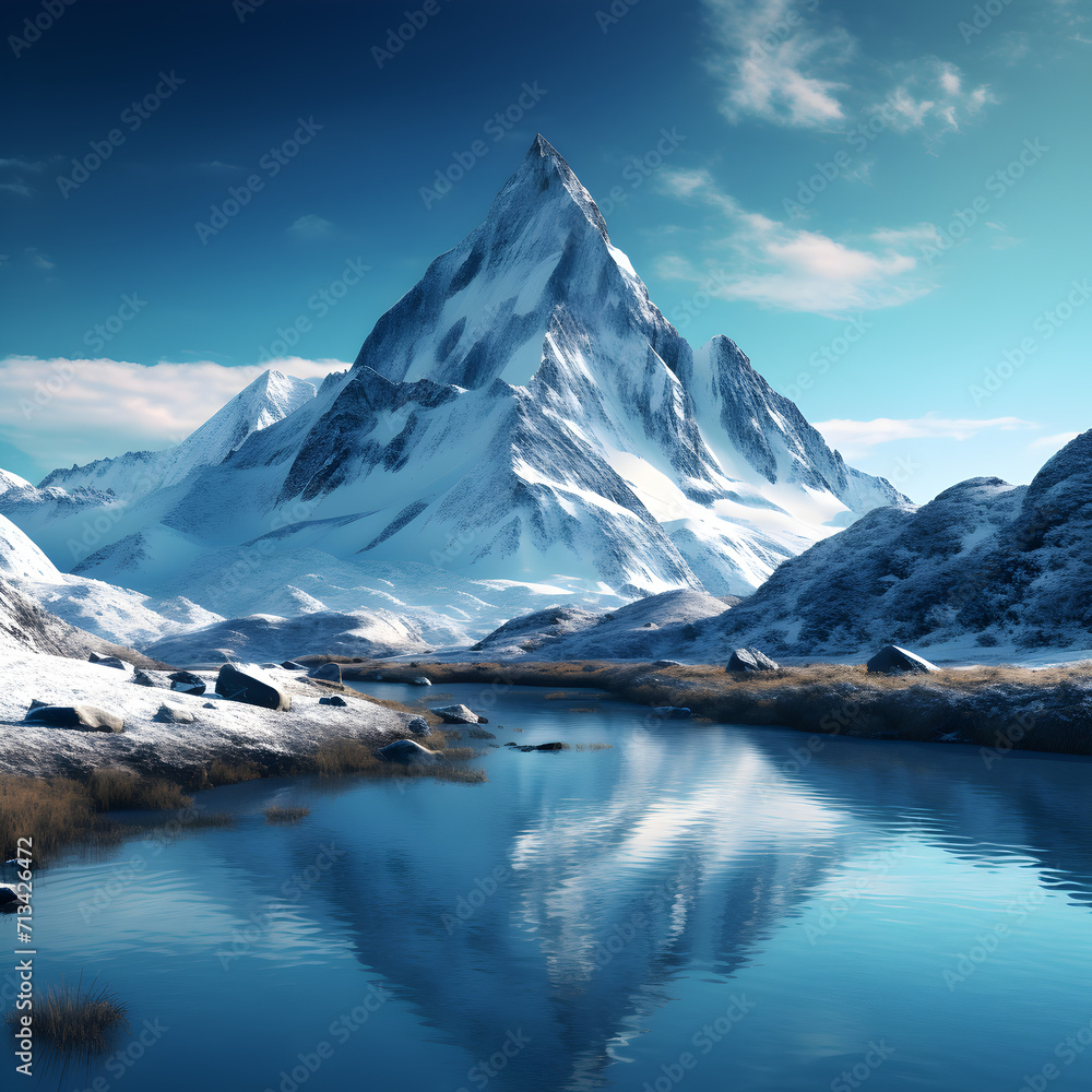 Holographic landscapes high quality ultra hd 8k hdr Free Photo,,
Beautiful winter landscape with frozen lake mountains and wooden houses
