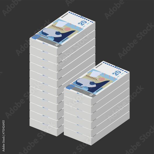 Bulgarian Lev Vector Illustration. Bulgaria money set bundle banknotes. Paper money 20 BGN. Flat style. Isolated on white background. Simple minimal design.