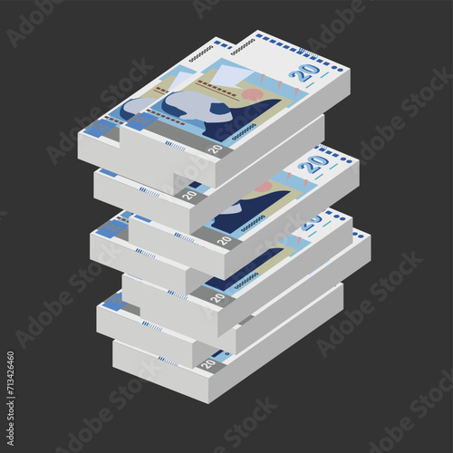 Bulgarian Lev Vector Illustration. Bulgaria money set bundle banknotes. Paper money 20 BGN. Flat style. Isolated on white background. Simple minimal design.