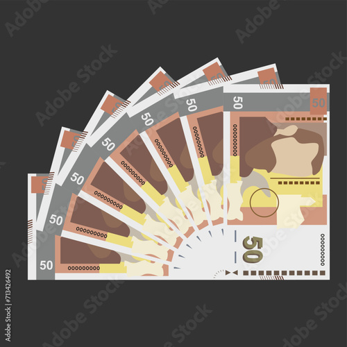 Bulgarian Lev Vector Illustration. Bulgaria money set bundle banknotes. Paper money 50 BGN. Flat style. Isolated on white background. Simple minimal design.