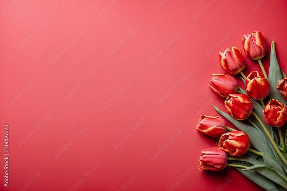 red tulips card design with copy space, spring flowers banner red tulips card design with copy space, spring flowers banner