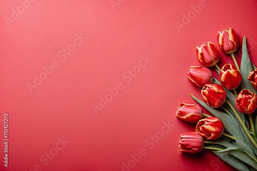 red tulips card design with copy space, spring flowers banner