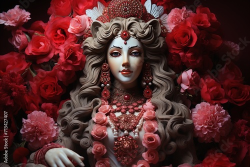 Navratri festival. Beautiful indian goddess Durga Mata in vibrant celebrations of hindu culture