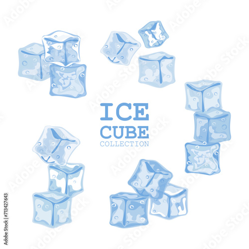 An illustration of the vector composition of ice cubes isolated on white, clean frozen water for exotic summer cocktails. Juicy fruits in ice cubes. on a white background.
